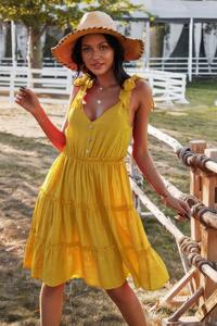 Платье с пуговицами и рюшами расклешенное плиссированное TRUEDAMES, желтый