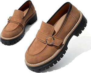 Удобные лоферы с массивным каблуком без застежки, легкие женские ортопедические прогулочные туфли в модном ретро-стиле Generic, коричневый