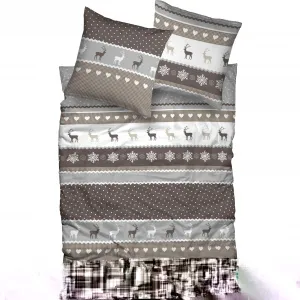 Постельное белье CASATEX «Garmisch», красивые мотивы оленей, сердечки и снежные кристаллы, бежевый