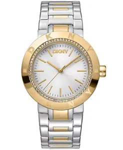 Женские часы Eastside Logo с серебристым циферблатом, золотисто-серебристым двухцветным браслетом из нержавеющей стали, 36 мм DKNY