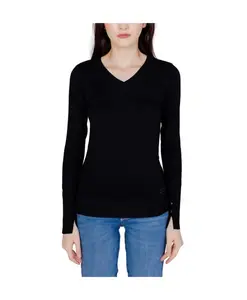 Черный хлопковый свитер с V-образным вырезом Guess, черный