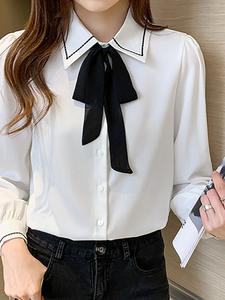 Блузка с лентой и стежками в тон ткани (женская) Doux Belle, цвет White