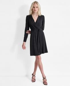Женское платье с длинными рукавами и запахом DKNY, Black