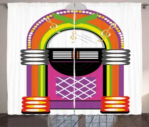 Штора ABAKUHAUS в деревенском стиле с рисунком из мультфильмов, винтажные музыкальные ноты, присборенная штора для спальни с петлями и крючками, 280 x 245 см, фиолетово-зеленая Abakuhaus