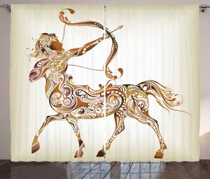 Штора ABAKUHAUS Стрелец в деревенском стиле, узор Кентавр, присборенная тесьма для спальни с петлями и крючками, 280 x 175 см, цвет: светло-коричневый карамельный Abakuhaus