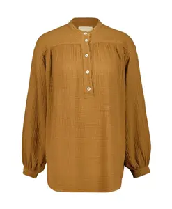 Хлопковая блузка с длинными рукавами 120% Lino, коричневый