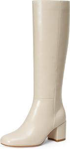 Женские сапоги iiimmu до колена с округлым носком, массивным каблуком 2,5 дюйма, высокие, с боковой молнией, из искусственной кожи, Nude