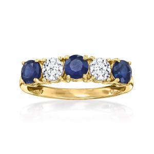Кольцо Ross-Simons с сапфиром и выращенными в лаборатории бриллиантами из 14-каратного желтого золота Ross-Simons, синий