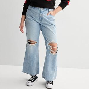 Джинсы-клеш с широкими штанинами и средней посадкой для подростков больших размеров So, цвет light destructed