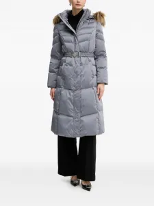 Пальто Marina с капюшоном, поясом и отделкой из искусственного меха Guess Usa, серый