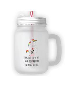 Стакан для питья "Банка Мейсона" с надписью "Грустный единорог" на прозрачном фоне Mr. & Mrs. Panda
