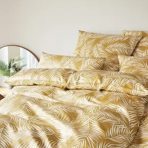 Элегантный комплект постельного белья Maison Leaves из сатина Мако, цвет золото, размер 155x200+40x80 Elegante