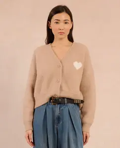Женский кардиган с длинным рукавом с деталями в виде сердца Molly Bracken, бежевый