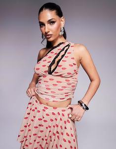 Укороченный топ на одно плечо Delany с принтом «поцелуй в миндалевидной форме» Afrm