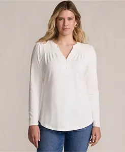 Женская легкая трикотажная туника с длинным рукавом и вырезом Lands' End, слоновая кость/кремовый