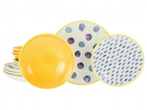 Набор посуды, синий, кремовый, желтый, Maisie, 12 предметов Creatable, синий/кремовый/желтый