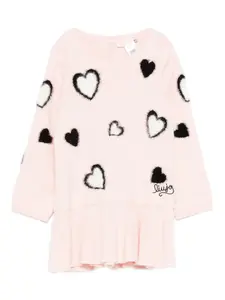 Расклешенное трикотажное платье с сердечками LIU JO, розовый