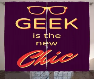 Шторы ABAKUHAUS Geek Rustic, с надписью Хипстерская цитата, универсальные ленточные шторы для гостиной с петлями и крючками, 280 x 225 см, цвета: алой горчицы и фиолетового Abakuhaus
