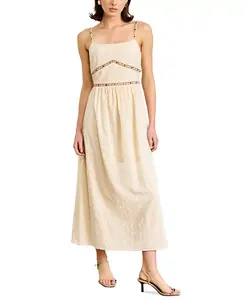 Женское хлопковое платье-макси без рукавов Aurelia с вышивкой Line & Dot, коричневый/бежевый