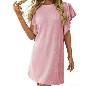 Женское платье-рубашка с полосками и рюшами, свободный крой, миди Clearflower, Pink