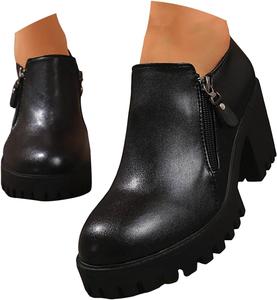 Generic Женские ботильоны на платформе 2025 с массивным каблуком, короткие ботинки с рифленой подошвой, противоскользящие, черные оксфорды с боковой молнией, с круглым носком, удобные, стильные туфли для офиса и повседневной носки