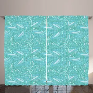 Штора ABAKUHAUS Blue Rustic, рисунок в стиле каракулей, листья океанских волн, универсальные ленточные шторы для гостиной с петлями и крючками, 280 x 225 см, бирюзовый и аквамариновый Abakuhaus