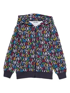 Толстовка с капюшоном на молнии с логотипом Moschino Kids, синий