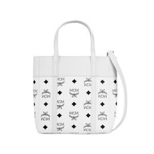 MCM Сумка-шоппер из холста с кожаной отделкой, мини-сумка через плечо, женская белая