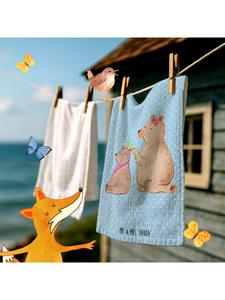 Mr. & Mrs. Panda Детское полотенце с изображением медведя, без надписей, пастельно-голубого цвета