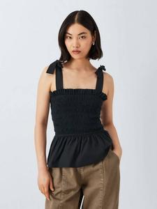Топ с завязками на плечах и сборками John Lewis ANYDAY, Black