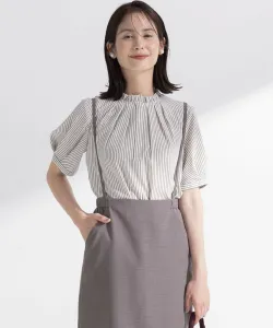 Блузка с воротником-рюшем из светлой ткани Suite, цвет Beige Stripe Series 1[133]