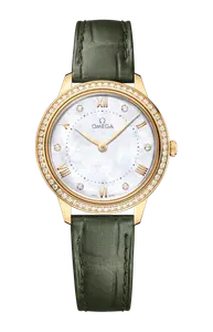 Часы Omega De ville prestige quartz из желтого золота с бриллиантами 30 мм