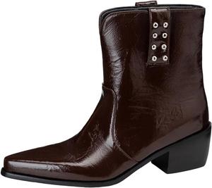 Женские западные нарядные ботильоны с заостренным носком, средней высоты каблуком, широкие голенища, с отворотом и без шнуровки JOEUSTY, Brown