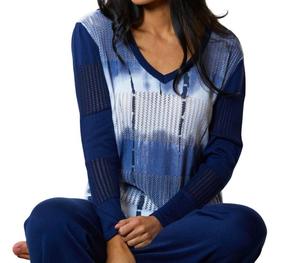 Свитер с V-образным вырезом белого/темно-синего цвета Angel Apparel