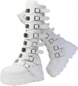 Женские готические ботфорты на платформе до колена в стиле панк, модные мотоциклетные сапоги, длинная обувь для косплея Generic, White