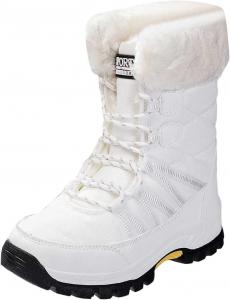 Женские зимние сапоги, водонепроницаемые, легкие, утепленные искусственным мехом, ботильоны средней высоты, классические короткие ботинки на шнуровке Generic, D07-White