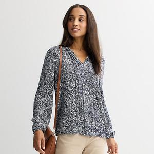 Женская блузка с разрезом на горловине и защипами Croft & Barrow, Navy Scenic Medallion