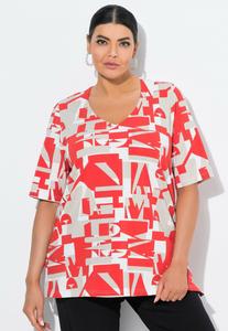 Футболка Ulla Popken GEOMETRIC LETTER SHORT SLEEVE V-NECK TEE, Orange