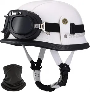 Ретро немецкий кожаный мотоциклетный полушлем, шлем-полуоболочка с сертификатом ECE, открытый шлем, мотоциклетный шлем для мужчин и женщин с быстросъемной застежкой для круизеров, чопперов, байкеров и мопедов CZSBXBHD, c