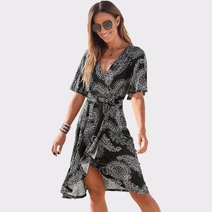 Женское платье с поясом и асимметричным кроем Lascana, Black Printed