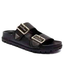 Кожаные тапочки застегиваются Guess, черный