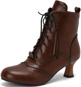 Винтажные викторианские ботинки DINTAHA с низким каблуком-кистенок, шнуровкой и готическим стилем, ботильоны для ведьминого костюма, Brown
