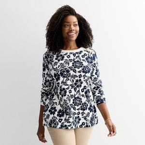 Свитшот с золотыми пуговицами Plus size Croft & Barrow, Ivory Carved Bloom