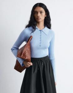 & Other Stories трикотажный топ-поло в рубчик с воротником из смешанной ткани светло-голубого цвета