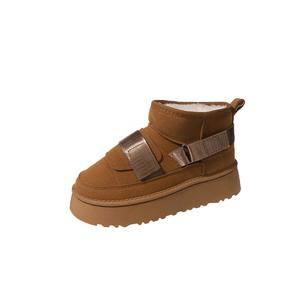 Теплые износостойкие амортизирующие утепленные нескользящие устойчивые короткие зимние ботинки Women's CariteSport, коричневый