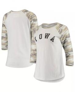 Женская бело-камуфляжная футболка Iowa Hawkeyes Boyfriend Baseball Raglan с рукавами 3/4 Camp David