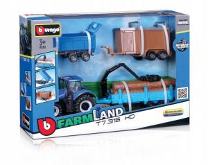 Металлический трактор New Holland + 3 фермерских прицепа Bburago
