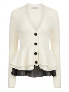 Шерстяной кардиган с оборками Nina Ricci, белый