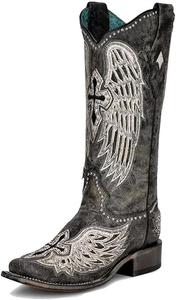 Женские сапоги CORRAL черные с крестом и крыльями, накладкой, вышивкой и заклепками, квадратный носок, кожаная подошва, стиль вестерн A4243 Corral Boots