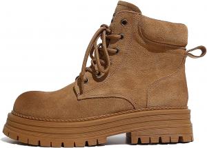 Женские замшевые ботинки на платформе с толстым каблуком, высокие Чукка, ретро, на шнуровке, с круглым носком, рельефной подошвой, противоскользящие, походные и повседневные UZUJBAA, Camel